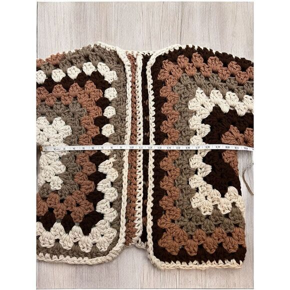 Handmade Crochet Granny Square Cardigan Neutral Brown - Picture 3 of 9